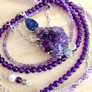 Amethyst Crystal Nugget Beaded Gemstone Necklace